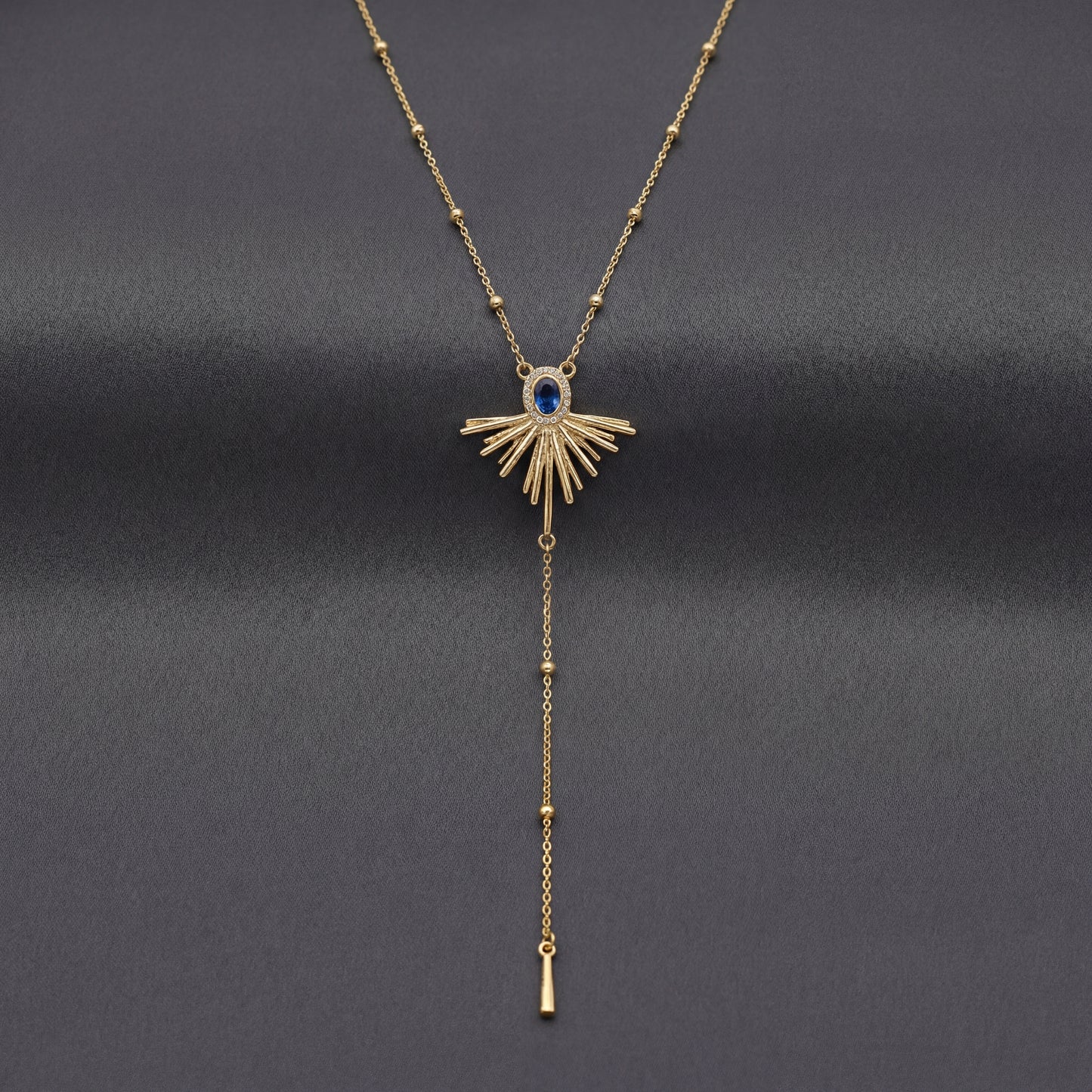 Çelik Gold Y Kolye Safir Blue