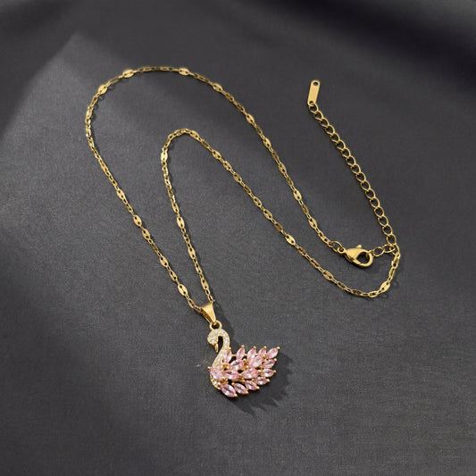 Çelik Kuğu Swarovski Altın&Pembe Zirkon Taşlı 45 cm