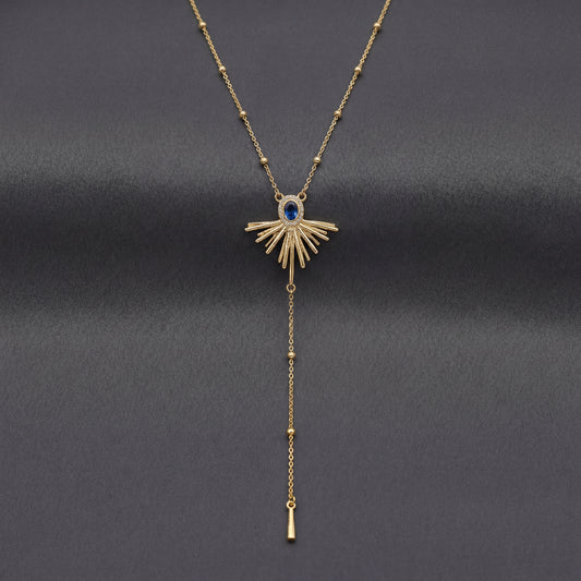 Çelik Gold Y Kolye Safir Blue